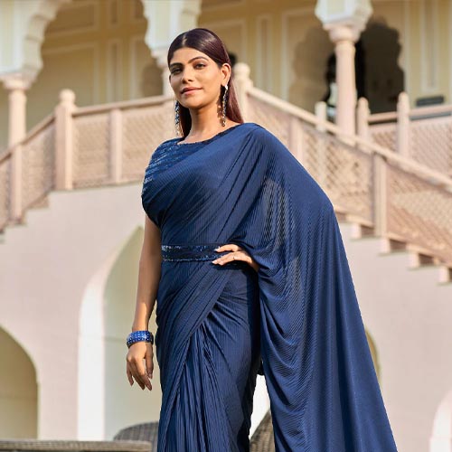 Navy Blue Georgette Saree With Blouse Piece