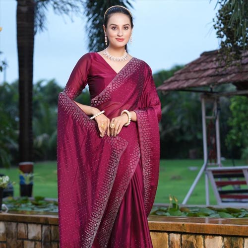 Wine Plain Georgette Saree